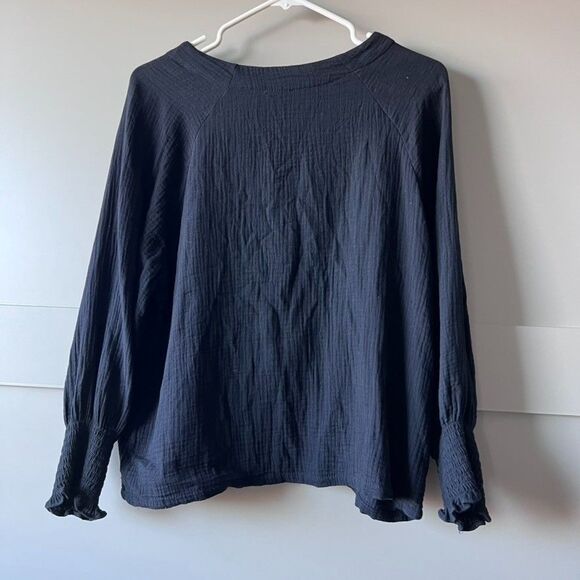 Gauze Long Sleeve Top Women Small Black Cotton Soft Lagenlook Minimalist Classic - Picture 5 of 10